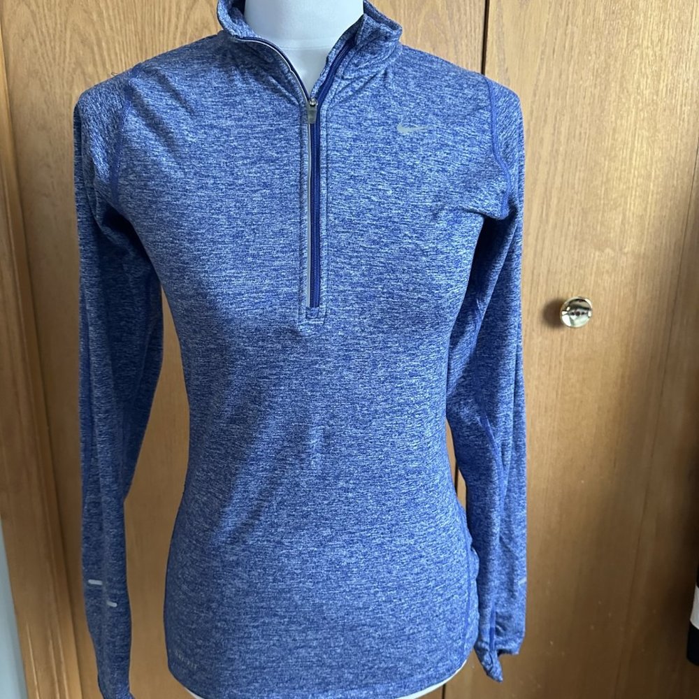 EUC Ladies Nike Dry-Fit Athletic Long Sleeve blue workout 1/4 zip top shirt XS